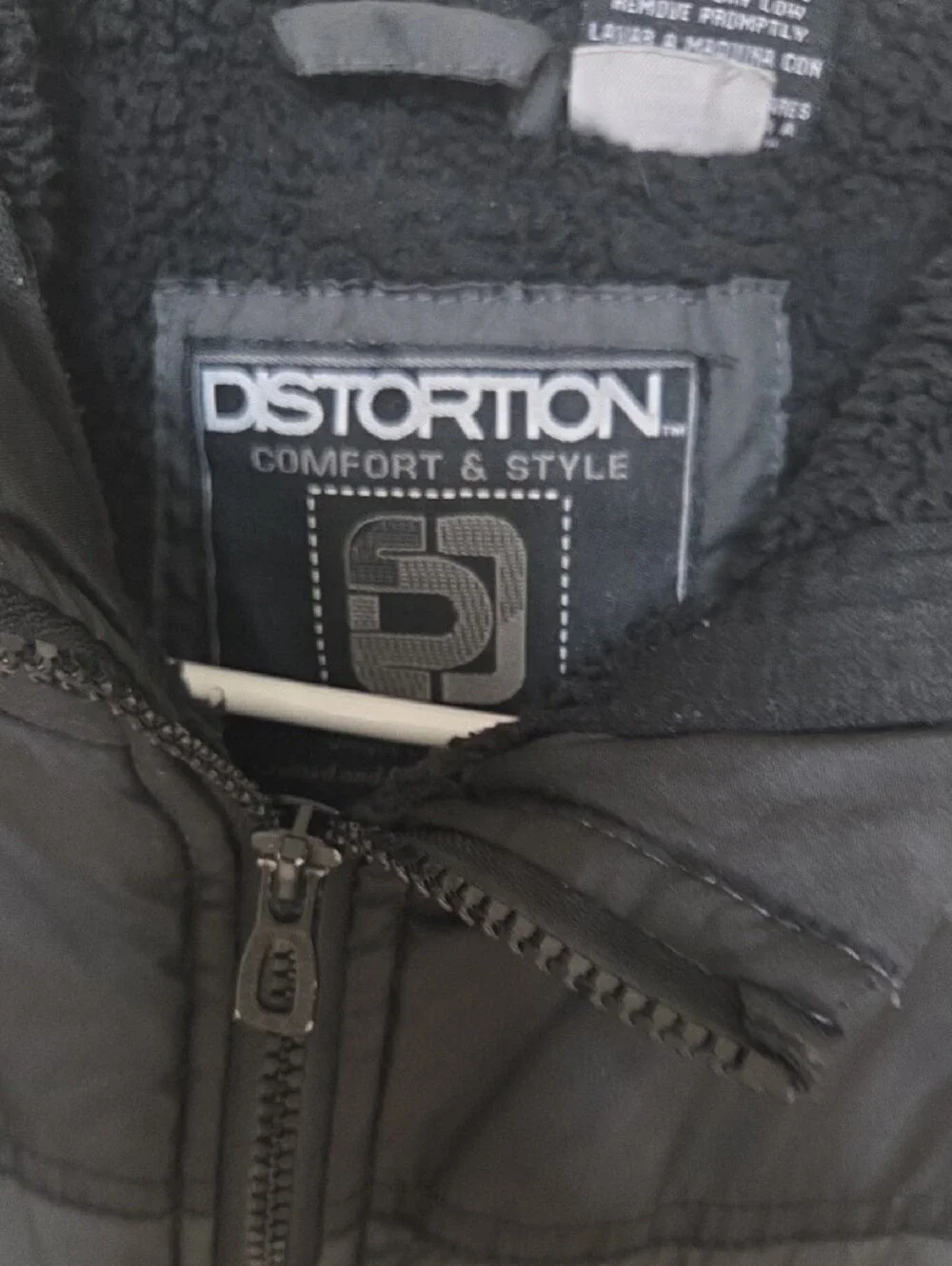 Distortion Kids Puffer Jacket Black Sherpa Hooded Winter Coat Size 10/12 M.